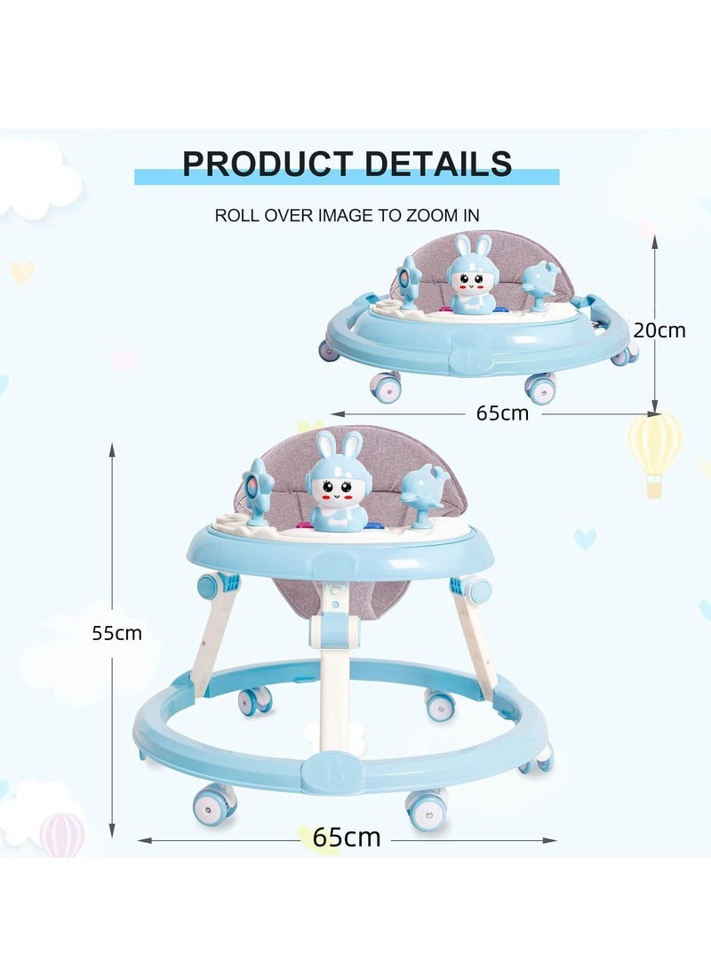 ميكسد مشاية أطفال قابلة للطي بعجلات - مشاية للأطفال الرضع من 6 أشهر إلى 12 شهرًا، ارتفاعات قابلة للتعديل مع موسيقى قابلة للإزالة ومسند للقدمين ومقبض للدفع - Image 2
