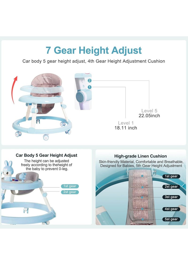 ميكسد مشاية أطفال قابلة للطي بعجلات - مشاية للأطفال الرضع من 6 أشهر إلى 12 شهرًا، ارتفاعات قابلة للتعديل مع موسيقى قابلة للإزالة ومسند للقدمين ومقبض للدفع - Image 3