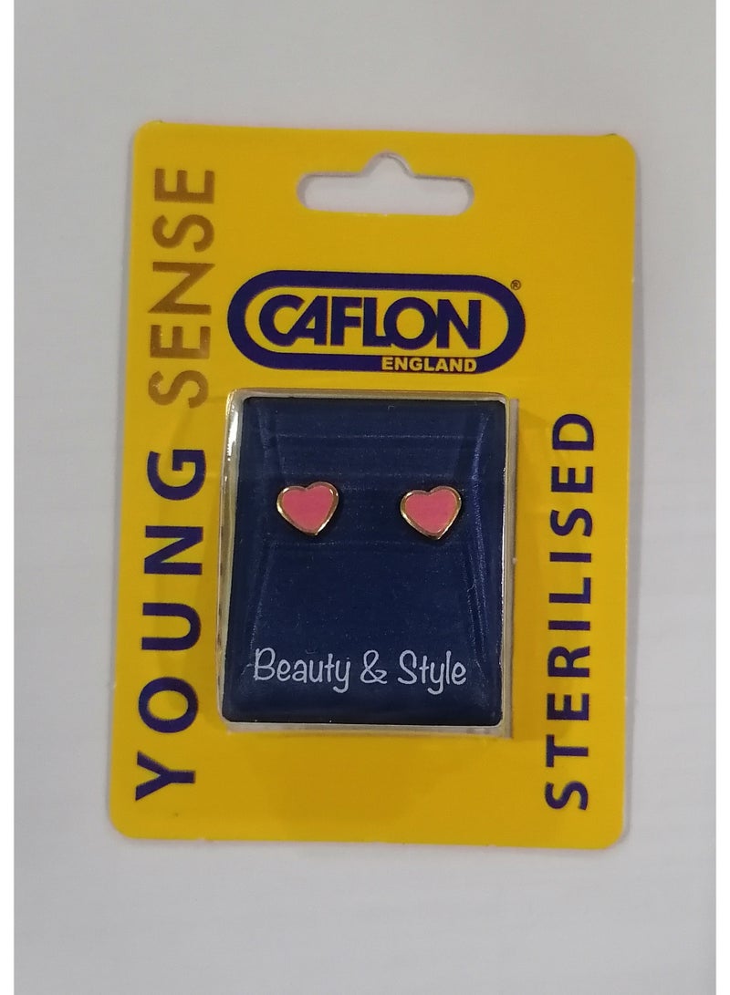 Caflon Sterilised Earrings for sensetive ears (Pink heart with Gold frame)