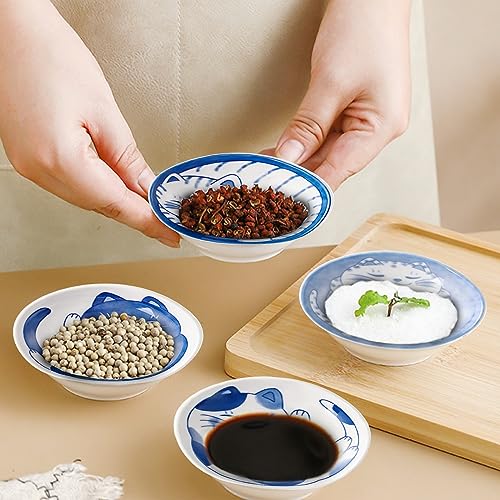 BigNoseDeer 4 Pcs 4 Inches Cute Cat Soy Sauce Dish,Ceramic Cat Bowls,Japanese Cat Plates,Dipping Bowls,Snack Dish,Small Ceramic Saucers Plates, Sushi Plate Set, Mini Bowls, Small Bowls for Sides Dish (4 Inch) - Image 5