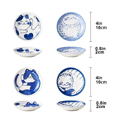 BigNoseDeer 4 Pcs 4 Inches Cute Cat Soy Sauce Dish,Ceramic Cat Bowls,Japanese Cat Plates,Dipping Bowls,Snack Dish,Small Ceramic Saucers Plates, Sushi Plate Set, Mini Bowls, Small Bowls for Sides Dish (4 Inch) - Image 4