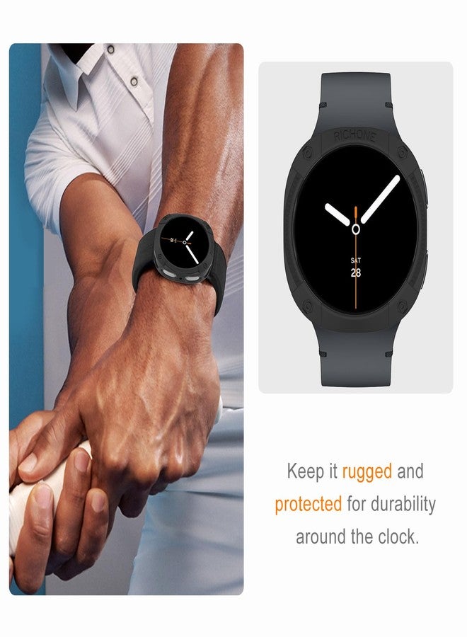 RICHONE Compatible with Samsung Galaxy Watch 8 44mm Bumper Case, Rugged Case for Samsung Watch8 Military Grade Durable Protective Cover, Flexible Shock Proof, Black,44MM - Image 3