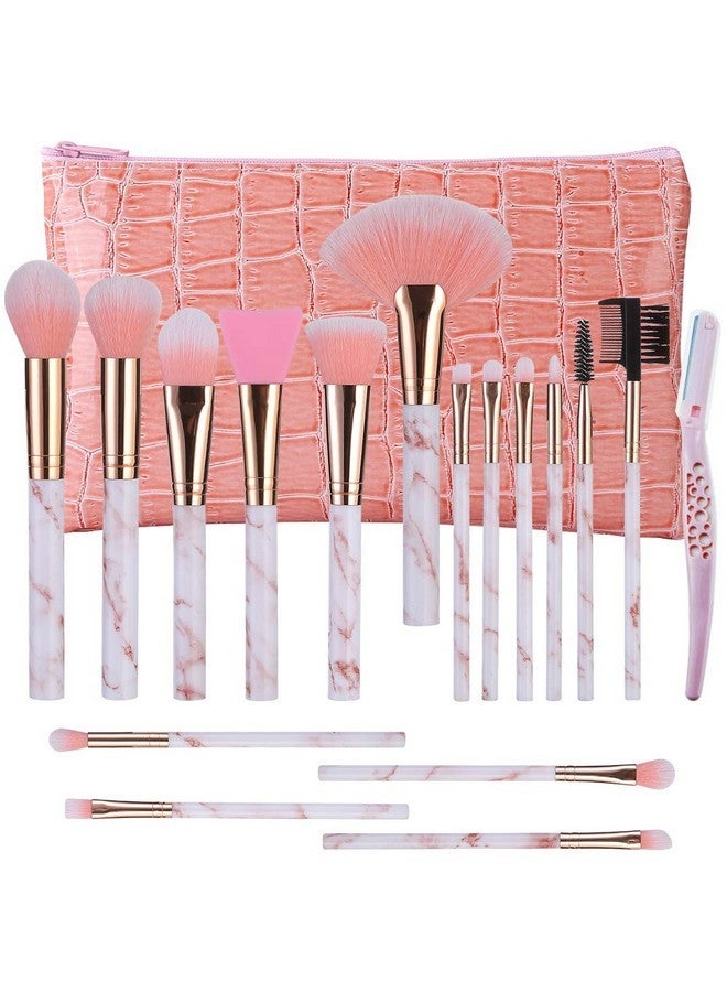 ستارت مايكرز مجموعة فرش مكياج بشعيرات صناعية مع حقيبة مكياج وشفرة حواجب - وردي، 16 قطعة - Image 1