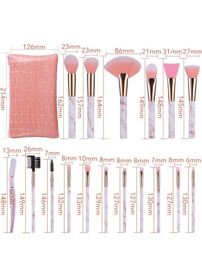 ستارت مايكرز مجموعة فرش مكياج بشعيرات صناعية مع حقيبة مكياج وشفرة حواجب - وردي، 16 قطعة - Image 4