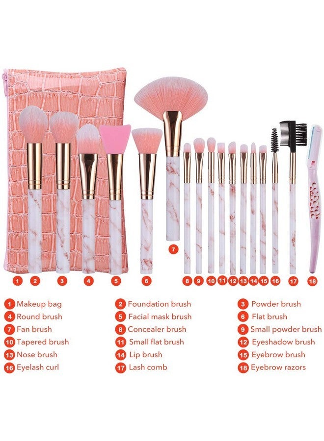 ستارت مايكرز مجموعة فرش مكياج بشعيرات صناعية مع حقيبة مكياج وشفرة حواجب - وردي، 16 قطعة - Image 3