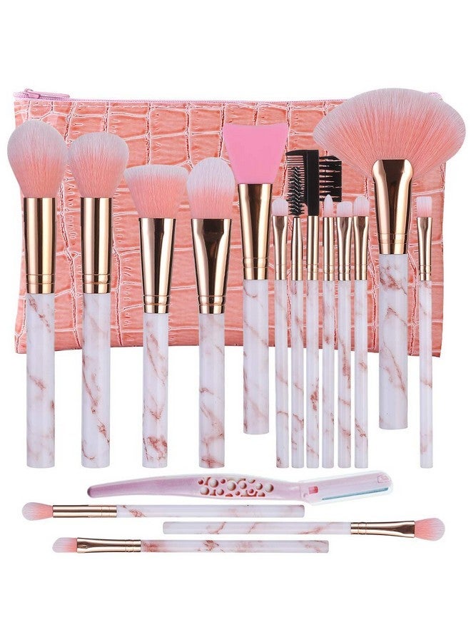 ستارت مايكرز مجموعة فرش مكياج بشعيرات صناعية مع حقيبة مكياج وشفرة حواجب - وردي، 16 قطعة - Image 2