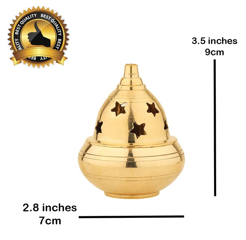 Saubhagya Saubhagya Apple Shape Brass Akhand Diya with Star Holes Cover Small Oil Lamp for Pooja Home Temple and Diwali  - Image 3