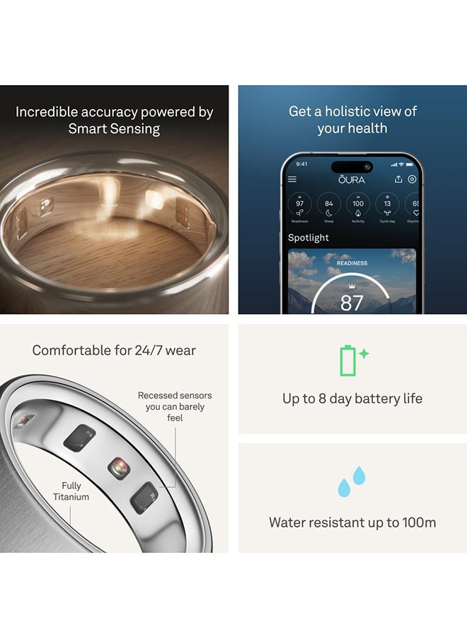 OURA Oura Ring 4 - Silver - Size 9 - Smart Ring - Size First with Oura Ring 4 Sizing Kit - Sleep Tracking Wearable - Heart Rate - Fitness Tracker - Up to 8 Days of Battery Life - Image 2
