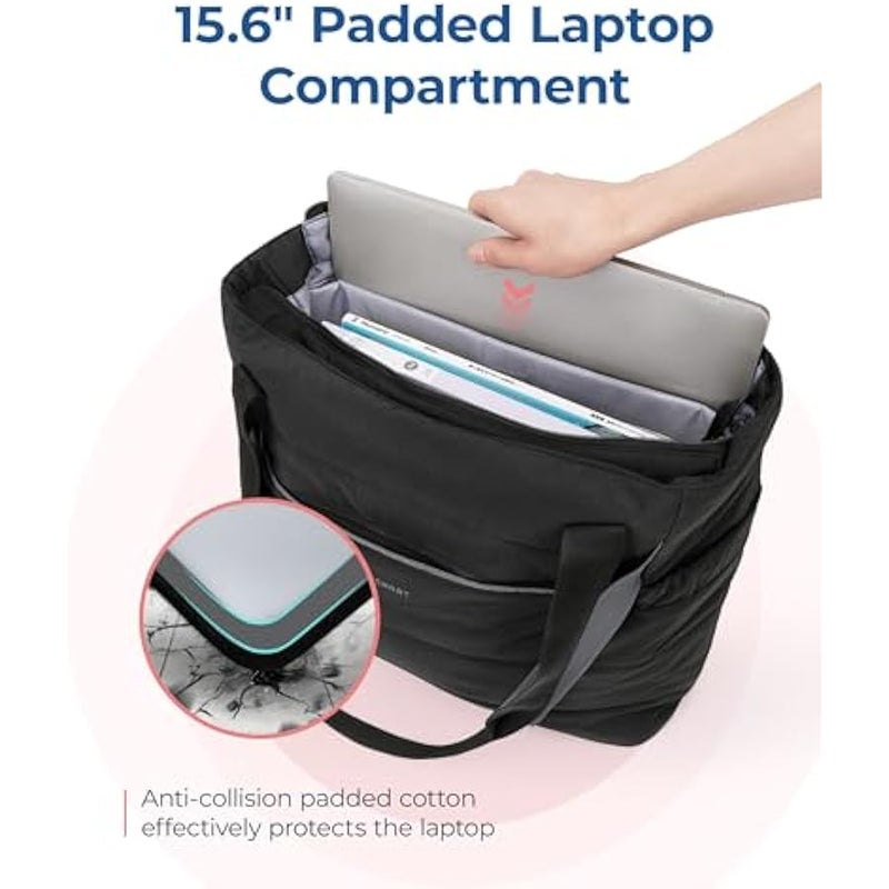 BAGSMART Tote Bag for Women with Zipper, Quilted Tote Bag Gym Tote with Yoga Mat Straps for Travel Sport - Image 4