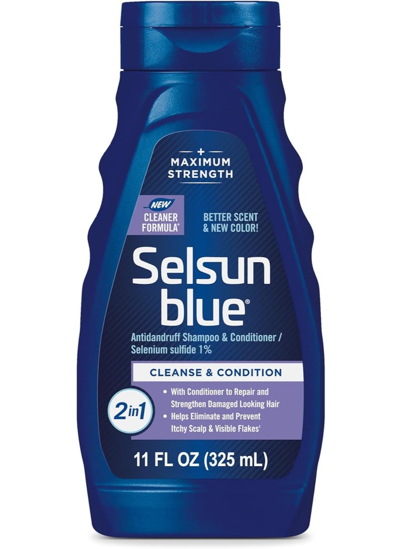 Selsun blue Cleanse & Condition 2-in-1 Anti-dandruff Shampoo & Conditioner, 11 fl. oz., Maximum Strength 2-in-1 Treatment, Selenium Sulfide 1% - Image 1
