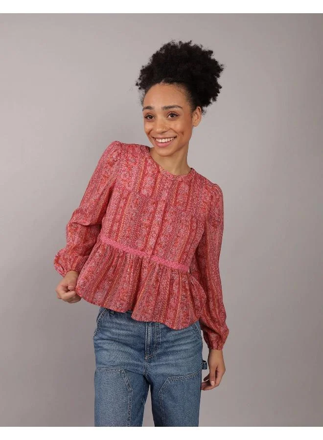American Eagle AE FLOWY LONG-SLEEVE PRINTED TOP