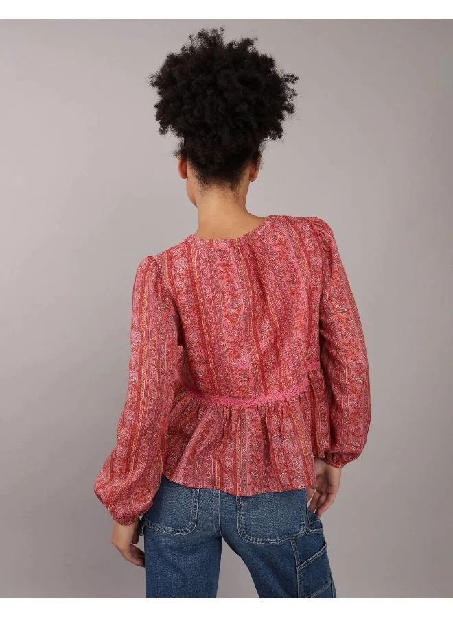 American Eagle AE FLOWY LONG-SLEEVE PRINTED TOP