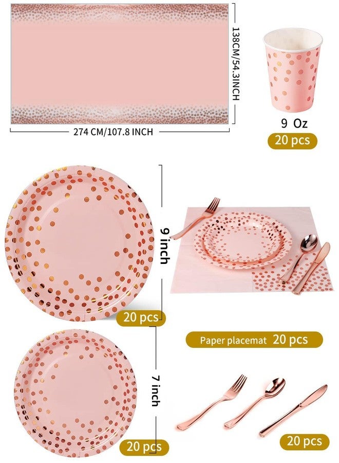 Nkaiso 141 Pieces Pink and Rose Gold Party Supplies, Party Dinnerware Sets Include Paper Plates Napkins Cups Silverware, for Wedding Bridal Shower Engagement Birthday Parties Decoration -20 Serves - Image 3