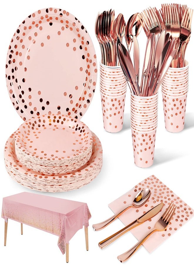 Nkaiso 141 Pieces Pink and Rose Gold Party Supplies, Party Dinnerware Sets Include Paper Plates Napkins Cups Silverware, for Wedding Bridal Shower Engagement Birthday Parties Decoration -20 Serves - Image 1