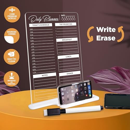 True Flair Trueflair Acrylic Board For Desk (24x16 CM)| Best Planner & Organiser For Enhancing Productivity | White Acrylic Base With Slot For Phone | Including Dry Erase Marker (Daily Planner, Design 4) - Image 4