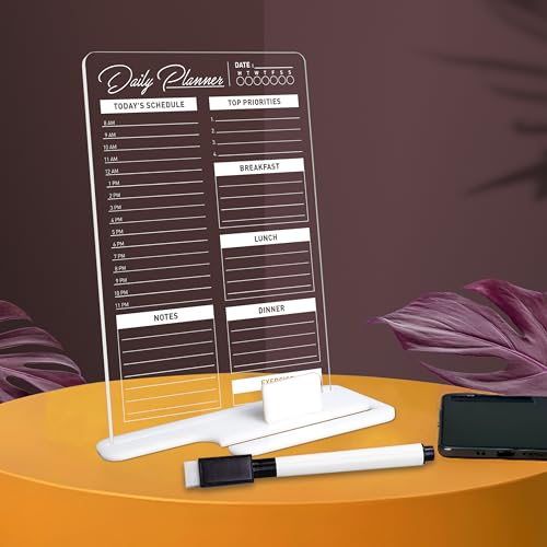True Flair Trueflair Acrylic Board For Desk (24x16 CM)| Best Planner & Organiser For Enhancing Productivity | White Acrylic Base With Slot For Phone | Including Dry Erase Marker (Daily Planner, Design 4) - Image 1