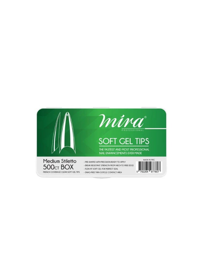 Mira Clear Soft Gel Nail Tips Medium Stiletto Shape 500pcs per Box Mira - Image 1