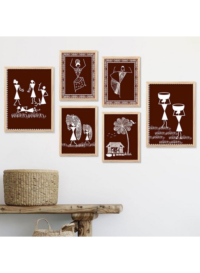 kotart Warli art Digital Paintings with Frame for Home Decoration - Painting for Living Room Bedroom Office Room Decor - Painting for Wall Decoration - Pack of 6 (H) - Image 1