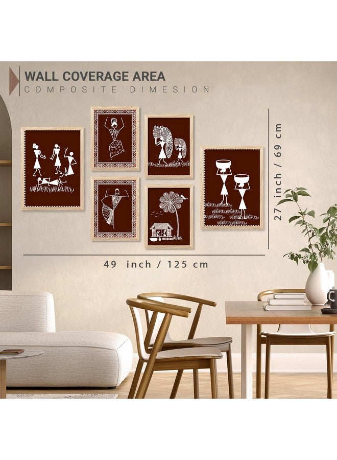 kotart Warli art Digital Paintings with Frame for Home Decoration - Painting for Living Room Bedroom Office Room Decor - Painting for Wall Decoration - Pack of 6 (H) - Image 5
