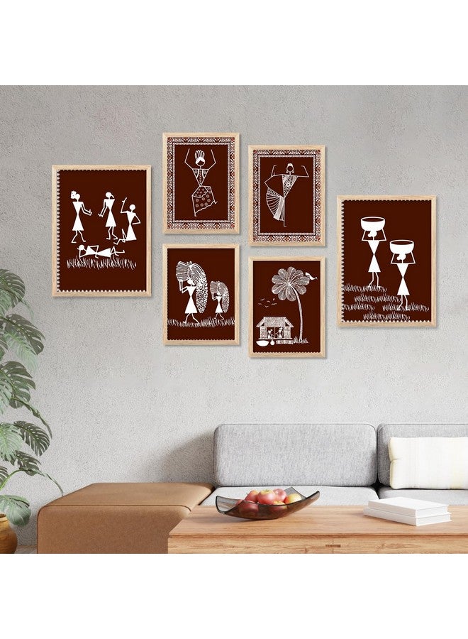 kotart Warli art Digital Paintings with Frame for Home Decoration - Painting for Living Room Bedroom Office Room Decor - Painting for Wall Decoration - Pack of 6 (H) - Image 4