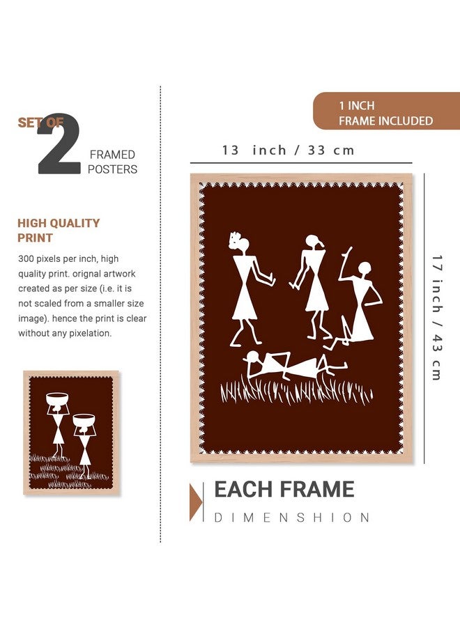 kotart Warli art Digital Paintings with Frame for Home Decoration - Painting for Living Room Bedroom Office Room Decor - Painting for Wall Decoration - Pack of 6 (H) - Image 3