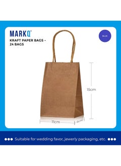 MARKQ 24 Bags Brown Paper bags with handles 15 x 11 x 6 cm Small Kraft Gift bags for Birthday Party Favors, Weddings, Merchandise, Goodies, Baby Shower  - Image 3