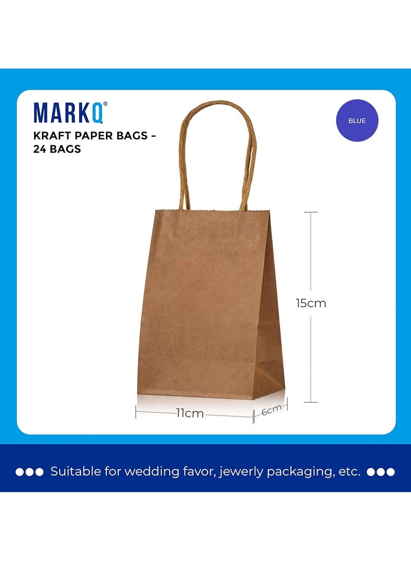 MARKQ 24 Bags Brown Paper bags with handles 15 x 11 x 6 cm Small Kraft Gift bags for Birthday Party Favors, Weddings, Merchandise, Goodies, Baby Shower - Image 3