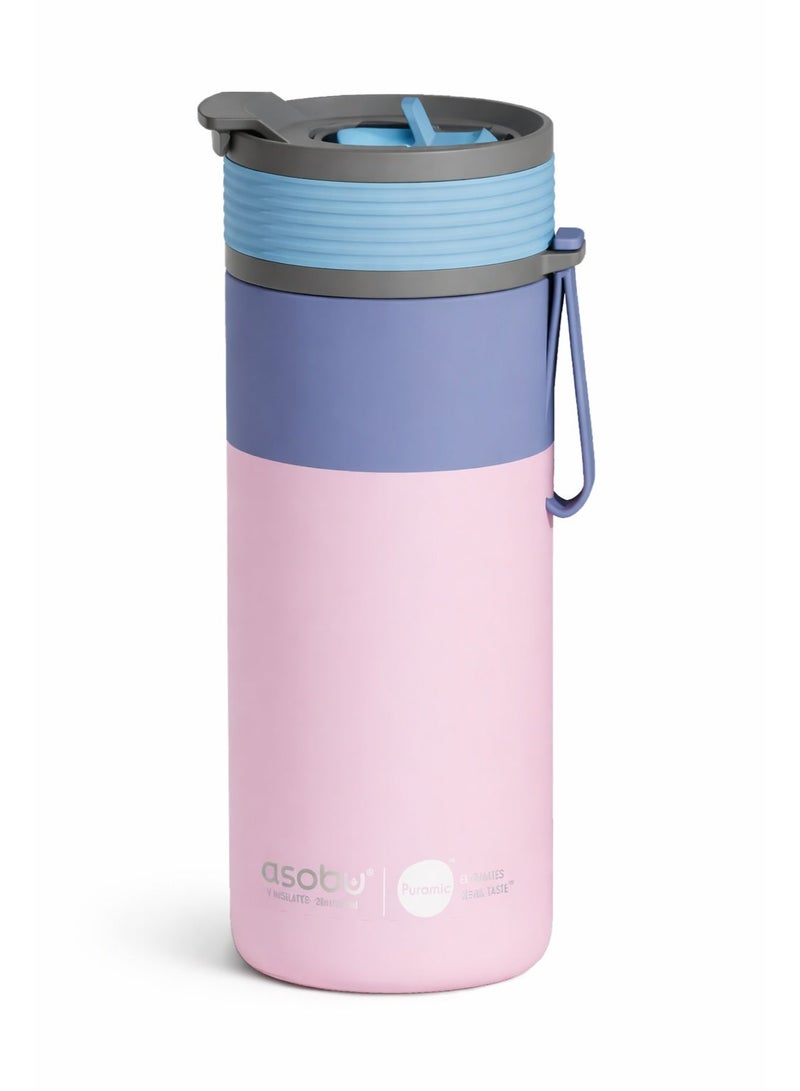 Asobu Ceramic Lined 2-in-1 Tumbler 20oz/600ml Pastel Pink Vacuum Insulated Travel Mug with Dual Function Lid, Leak Proof Straw Bottle, Stainless Steel Coffee Cup, BPA Free Flask - Image 2