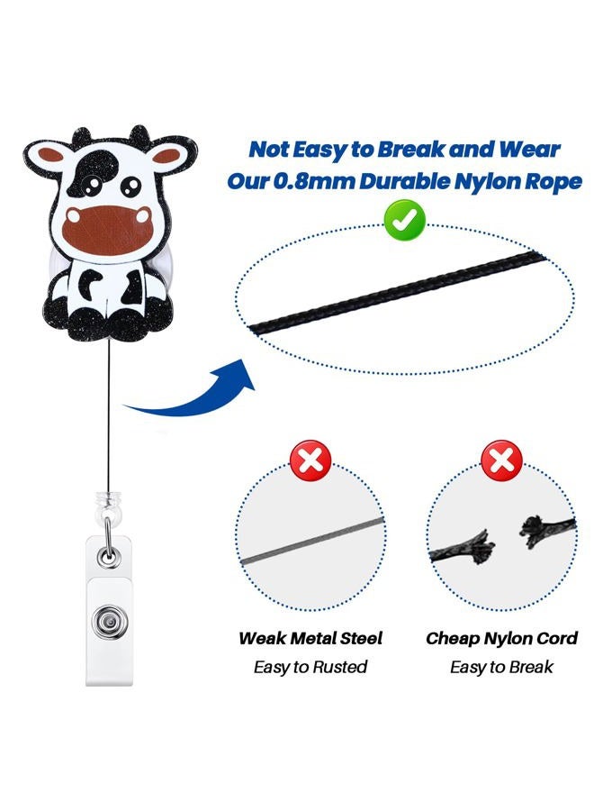 BEZTN Funny Cow Badge Reel for Nurse Doctor Medical Worker Nursing Student, Cute Animal Acrylic Pediatric Nurse Badge Holder with Alligator Clip, Retractable 24" Durable Nylon Cord - Image 5