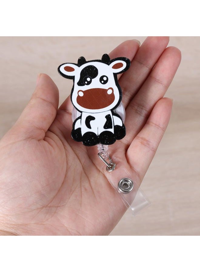 BEZTN Funny Cow Badge Reel for Nurse Doctor Medical Worker Nursing Student, Cute Animal Acrylic Pediatric Nurse Badge Holder with Alligator Clip, Retractable 24" Durable Nylon Cord - Image 3