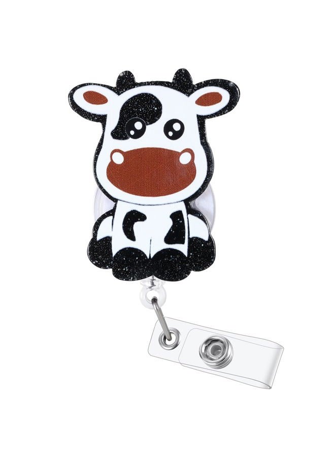 BEZTN Funny Cow Badge Reel for Nurse Doctor Medical Worker Nursing Student, Cute Animal Acrylic Pediatric Nurse Badge Holder with Alligator Clip, Retractable 24" Durable Nylon Cord - Image 1