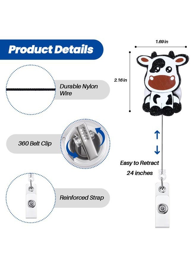 BEZTN Funny Cow Badge Reel for Nurse Doctor Medical Worker Nursing Student, Cute Animal Acrylic Pediatric Nurse Badge Holder with Alligator Clip, Retractable 24" Durable Nylon Cord - Image 4