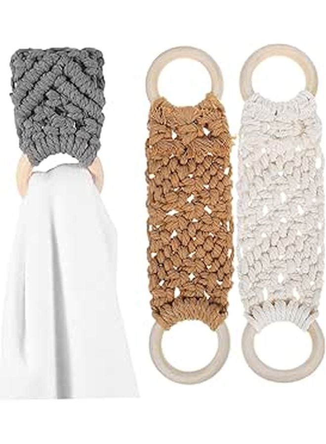 3pcs Cotton Macrame Towel Holder Hand Woven Loop For Bathroom Kitchen - Image 1