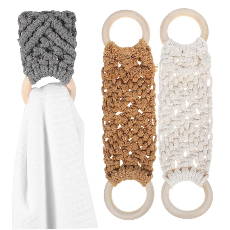 3pcs Cotton Macrame Towel Holder Hand Woven Loop For Bathroom Kitchen - Image 2