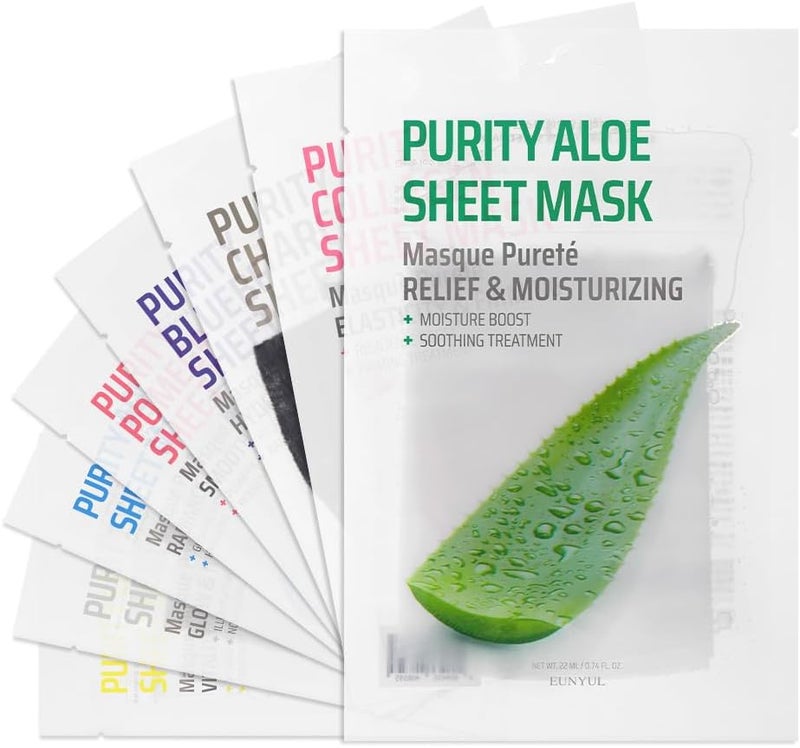 PACK OF 16 EUNYUL Purity Sheet Mask Set 8 Types 2 Sheets Korean Skincare Hydrating Soothing Face Mask Multipack