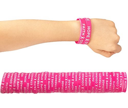 AISENO 36 Pcs Breast Cancer Awareness Pink Ribbon Bracelets Rubber Wristbands Strength Hope Faith Courage Party Wristband Supplies Unisex - Image 3