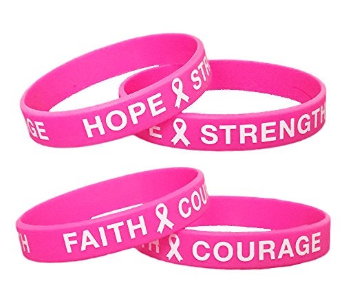 AISENO 36 Pcs Breast Cancer Awareness Pink Ribbon Bracelets Rubber Wristbands Strength Hope Faith Courage Party Wristband Supplies Unisex - Image 2