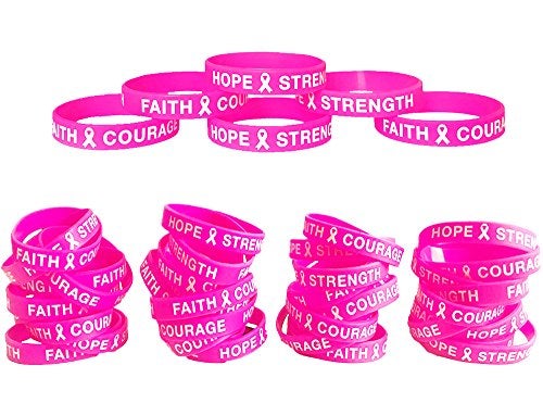 AISENO 36 Pcs Breast Cancer Awareness Pink Ribbon Bracelets Rubber Wristbands Strength Hope Faith Courage Party Wristband Supplies Unisex - Image 4