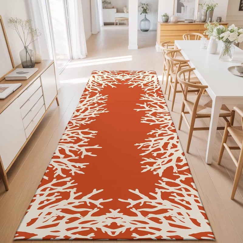 Hallway Runner Rug 2'x6', Orange Coastal Washable Bathroom Area Rugs for Kitchen Bedroom Laundry, White Coral Ocean Beach Nautical Marine Non Slip Door Mat Indoor Entrance Floor Throw Bedsides Carpet - Image 5