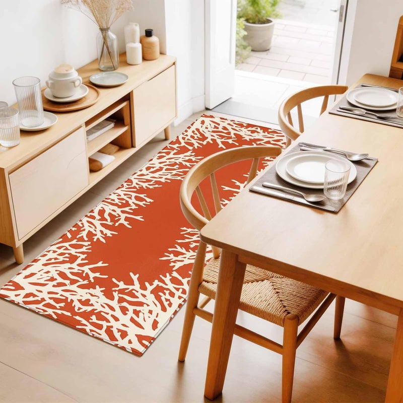 Hallway Runner Rug 2'x6', Orange Coastal Washable Bathroom Area Rugs for Kitchen Bedroom Laundry, White Coral Ocean Beach Nautical Marine Non Slip Door Mat Indoor Entrance Floor Throw Bedsides Carpet - Image 4