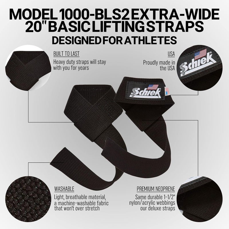 Schiek 2" Wide Basic Lifting Straps - Durable Nylon Weightlifting Straps (Pair) - Image 4