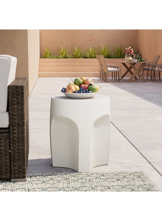 COSIEST Concrete Side Table Drum Shape,17''H Outdoor Side Table, Patio Accent Table Cement End Tables, Garden Decorative Stool, Plant Stand Drum Table, Spotted White - Image 1