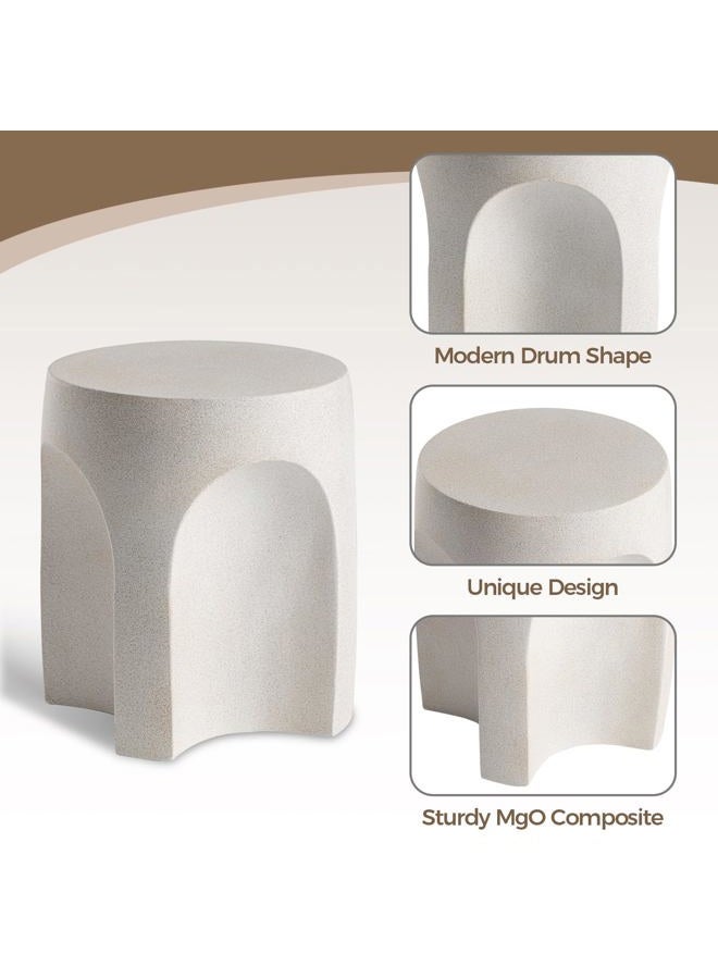 COSIEST Concrete Side Table Drum Shape,17''H Outdoor Side Table, Patio Accent Table Cement End Tables, Garden Decorative Stool, Plant Stand Drum Table, Spotted White - Image 3