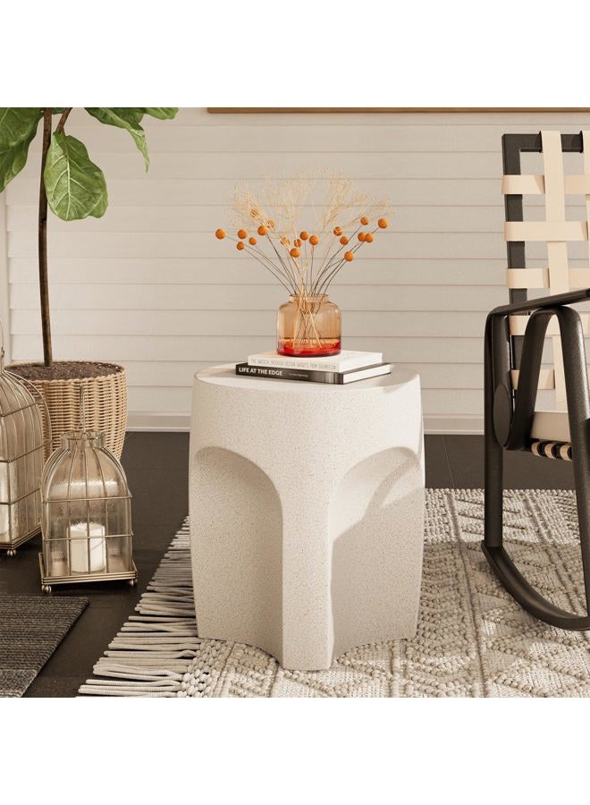 COSIEST Concrete Side Table Drum Shape,17''H Outdoor Side Table, Patio Accent Table Cement End Tables, Garden Decorative Stool, Plant Stand Drum Table, Spotted White - Image 2