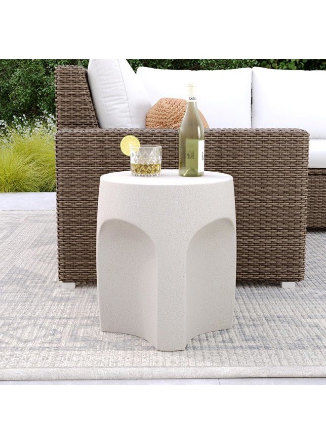 COSIEST Concrete Side Table Drum Shape,17''H Outdoor Side Table, Patio Accent Table Cement End Tables, Garden Decorative Stool, Plant Stand Drum Table, Spotted White - Image 5