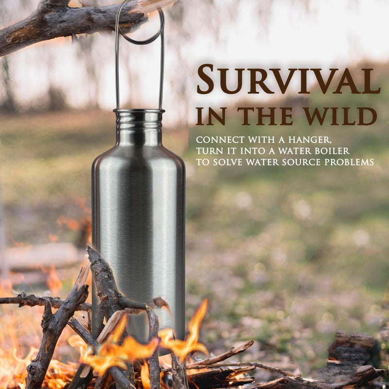 Pubgeer Canteen 42oz Single Wall Water Bottle with 24oz Nested Camping Cup and Carrier Bag, Stainless Steel, Bushcraft Gear, Wide Mouth Water Bottle, Survival Gear, Water Boiler, Self Reliance - Image 3