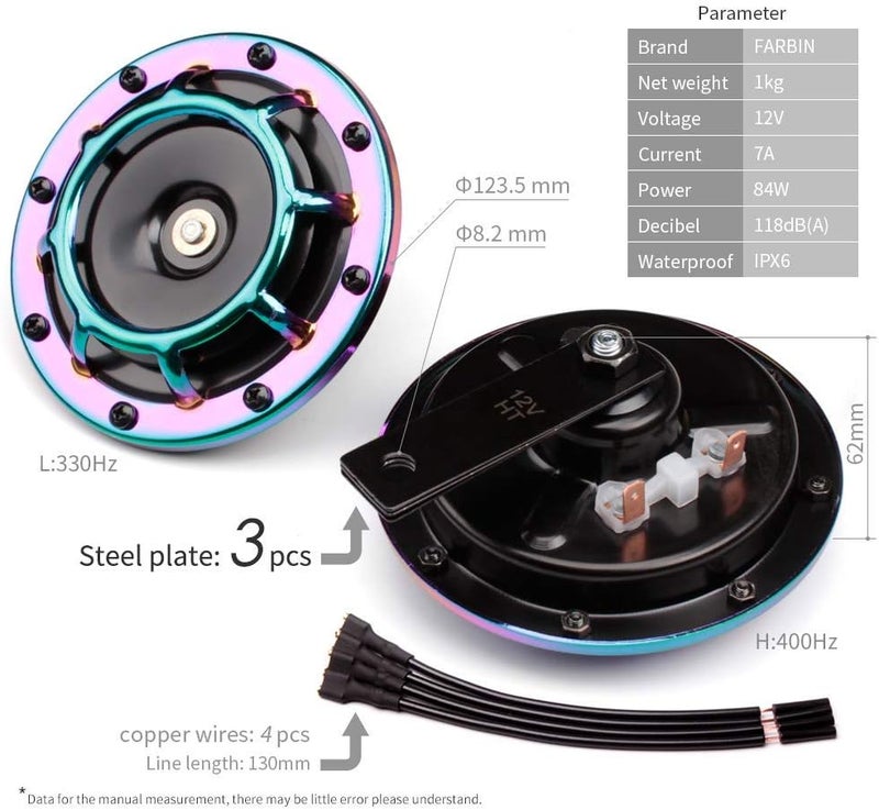 FARBIN Car Horn 12v Loud Motorcycle Horns High/Low Supertone Truck Horn Kit Electric Train Horns for Car (White horn with wire button) - Image 5