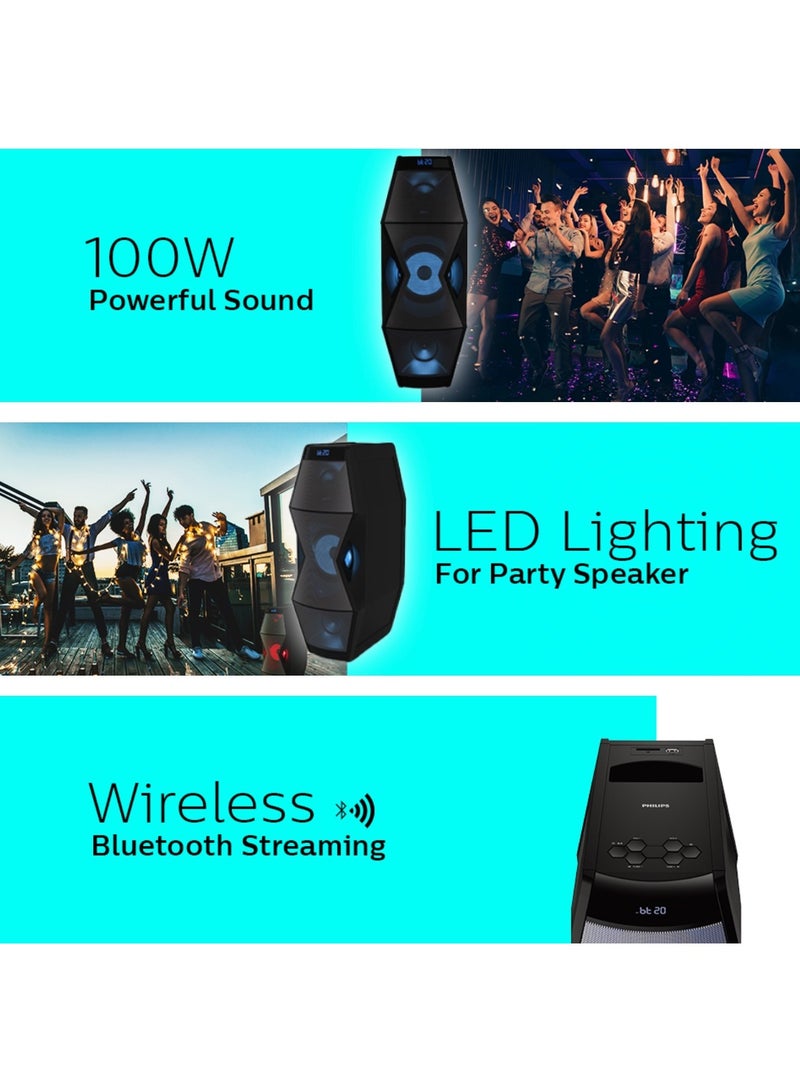 Philips Audio MMS2200B 2.1 Channel 100W Portable Bluetooth Party Speaker with Integrated Subwoofer & LED Light (Black) MMS2200B black - Image 4