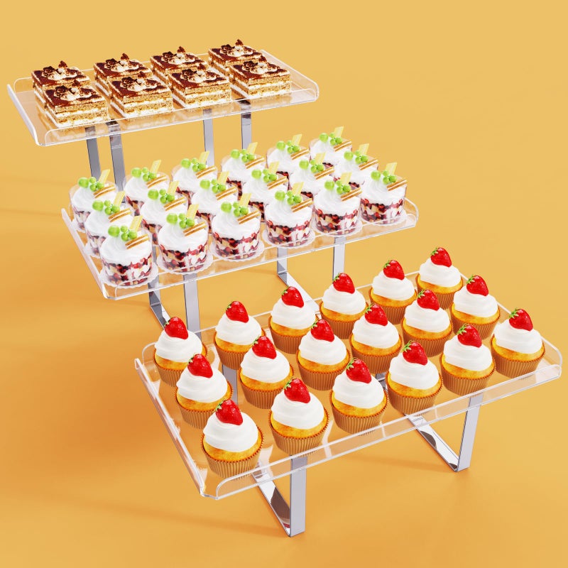 Bakzon 3 Pieces Cupcake Stand Holder Clear Acrylic Dessert Table Display Set with Iron Support Legs for Birthday Candy Bar Dcor Weddings Parties Events