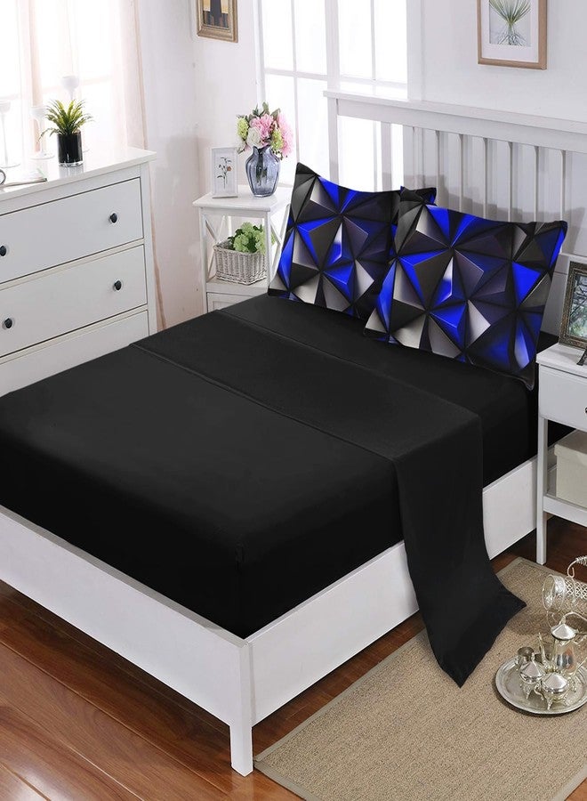 UEVBF Geometric King Comforter Set,Blue Black Honeycomb Bedding Set 7 Piece with Comforter Fitted Sheet Flat Sheet Pillowcases,Bed Sets Geometry Decor,Microfiber Lightweight All Season. - Image 5